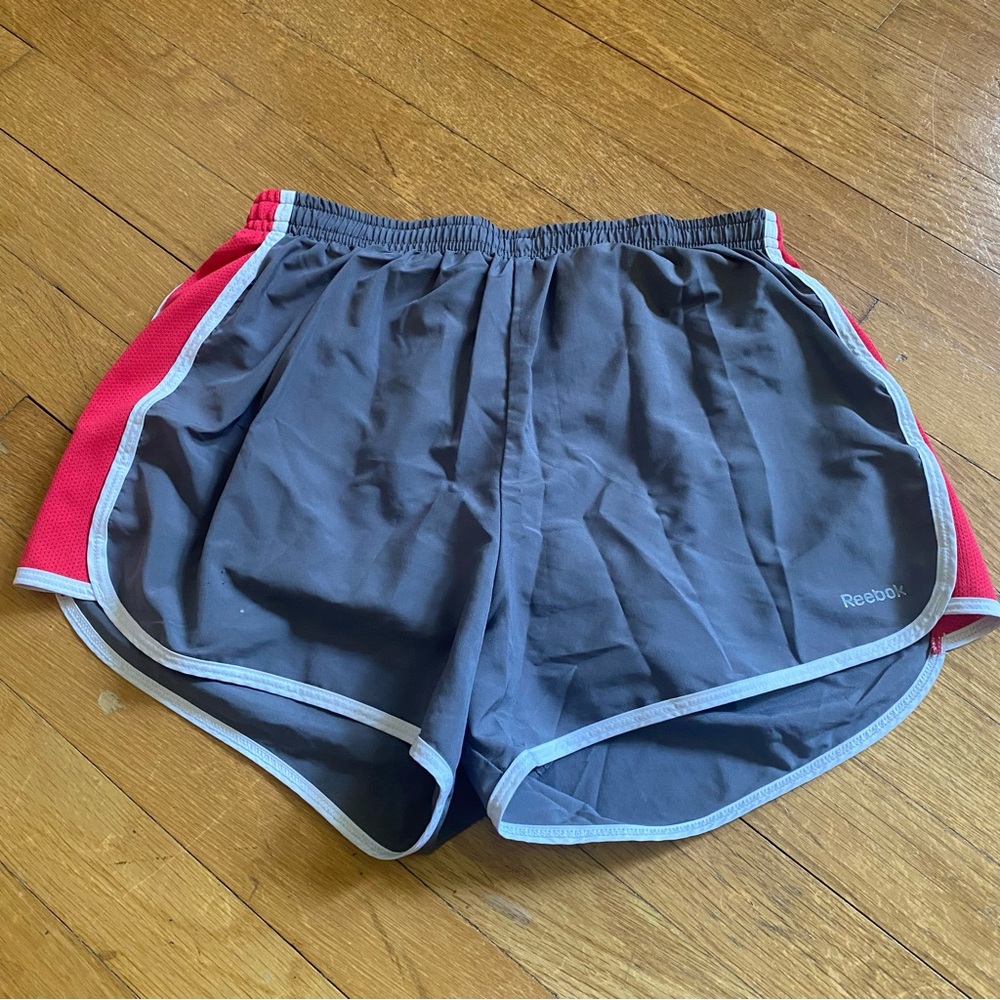 Reebok gray and red running shorts
